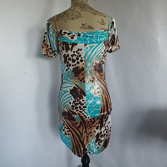 Dots Shimmery Cold Shoulder Animal Print Dress - Picture 4 of 7